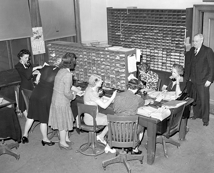 Workers in the Michigan Central Terminal in the reservations office
