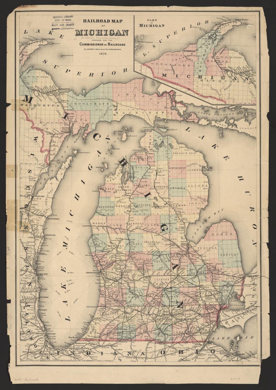 Map of Michigan's railroads in 1876