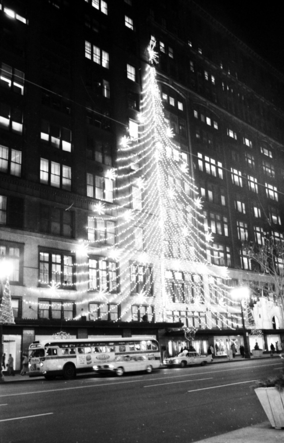 Light display on the side of the J. L. Hudson's store on Woodward Avenue in Detroit