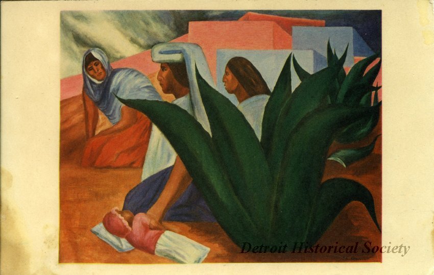 Postcard of the painting "Mexican Pueblo," by José  Clemente Orozco