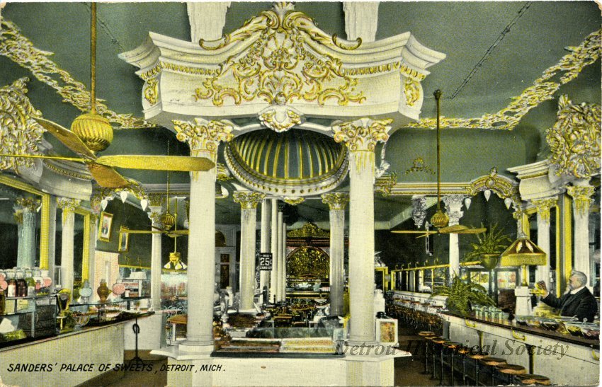 Sanders Palace of Sweets, Detroit on a postcard