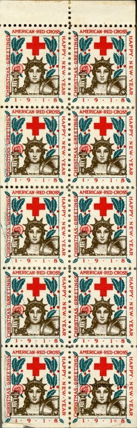 Sheet of ten Red Cross Christmas seals